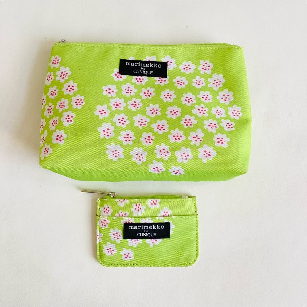 Marimekko for Clinique Lime Green Floral Cosmetic Bag